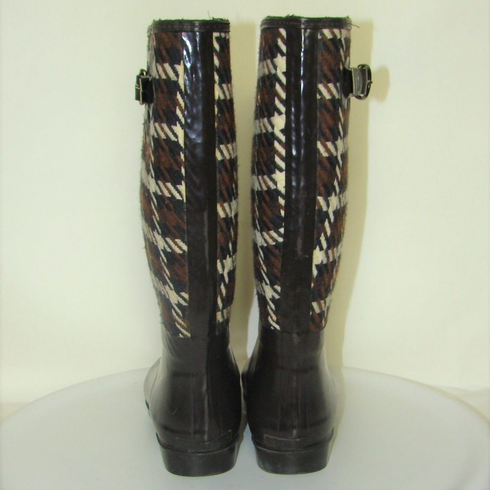BANANA REPUBLIC BRIDGEWATER WOMENS BROWN HOUNDSTOOTH RAIN BOOTS SIZE 8   C133 - Picture 6 of 12
